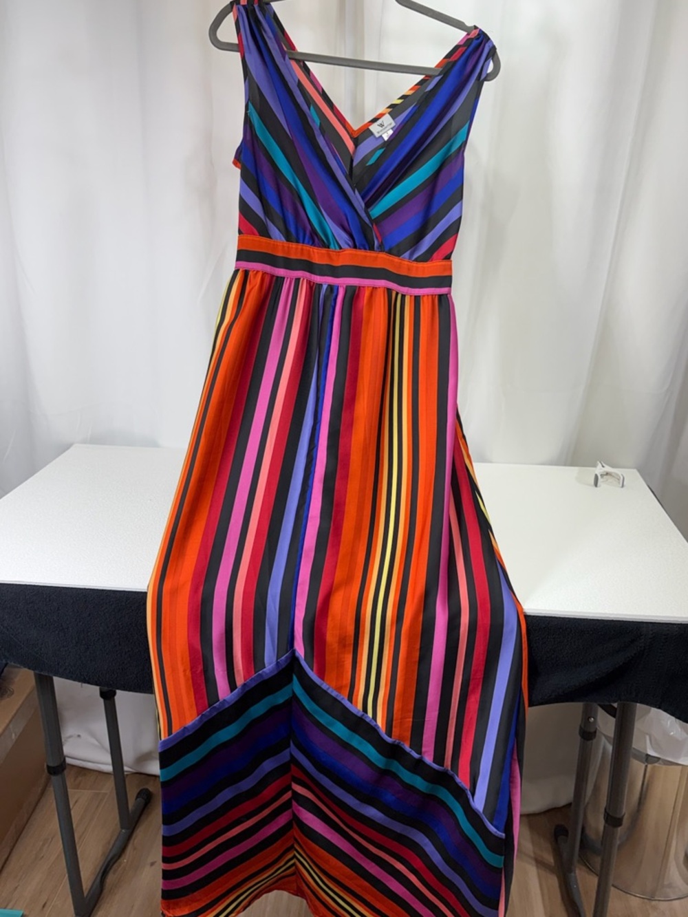 Vibrant Multicolor Striped Maxi Dress - Sleeveless V-Neck 2834